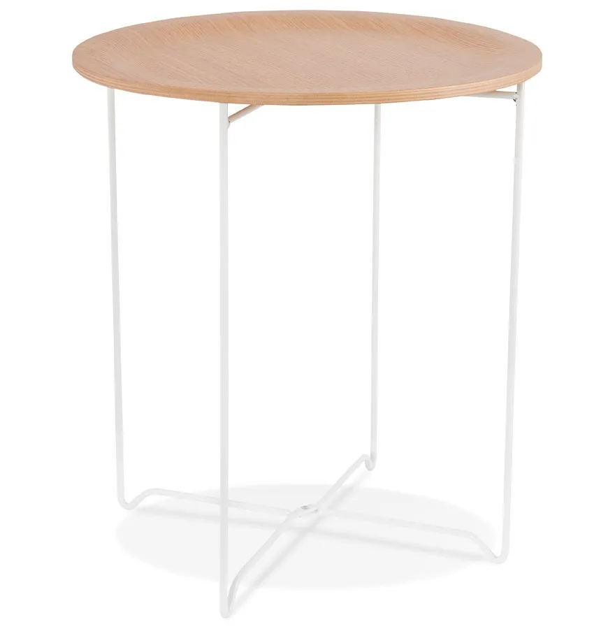 Table basse blanche + Pieds chêne 45,5cm ⌀